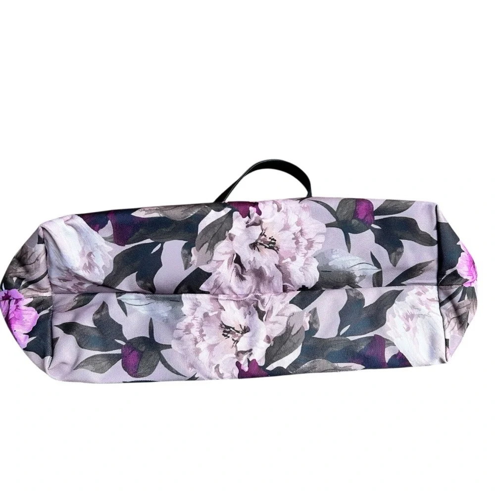 Lulu Dharma Floral Fabric Large Tote Bag with Black Leather Handles